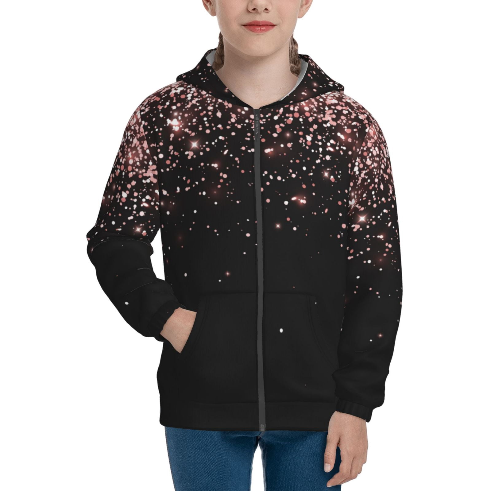 Sikiie Rose Gold Glitter1 Zip Up Hoodie Teenage, hoodies for