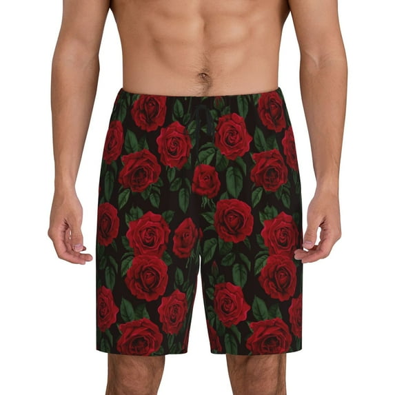 Sikiie Rose Mens Pajama Shorts, Lightweight Lounge Pant with Pockets Soft Sleep Pj Shorts for MenLarge