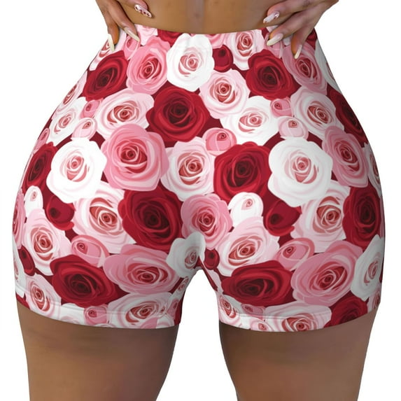 Sikiie Rose Print Workout Shorts Women Scrunch Butt Gym Shorts Seamless High Waist Tummy Control Yoga Biker Athletic Shorts