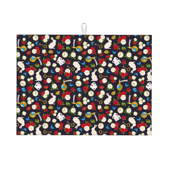 Sikiie Rose Rabbit Dish Drying Mat, Kitchen Counter Mat, Self Drying Mat for Kitchen Counter Dish Drying Pad ,for Dishes, Utensils, Pots and Pans(24" x 18")