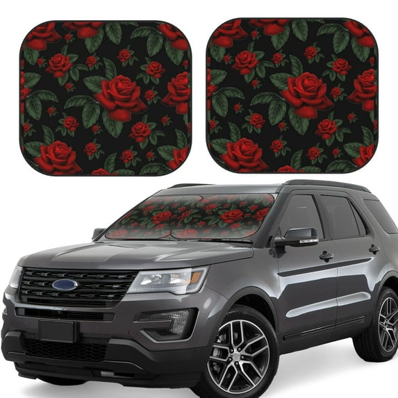 Sikiie Roses Print Foldable Car Windshield Sun Visor, Car Window Sunshade Suitable for Sedan, SUV and Truck Car Accessories-Large