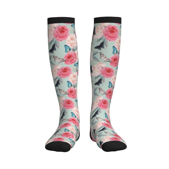 Sikiie Roses and Butterflies 1 Pairs Compression Socks for Men and Women 15-20 mmHg Running Support Socks
