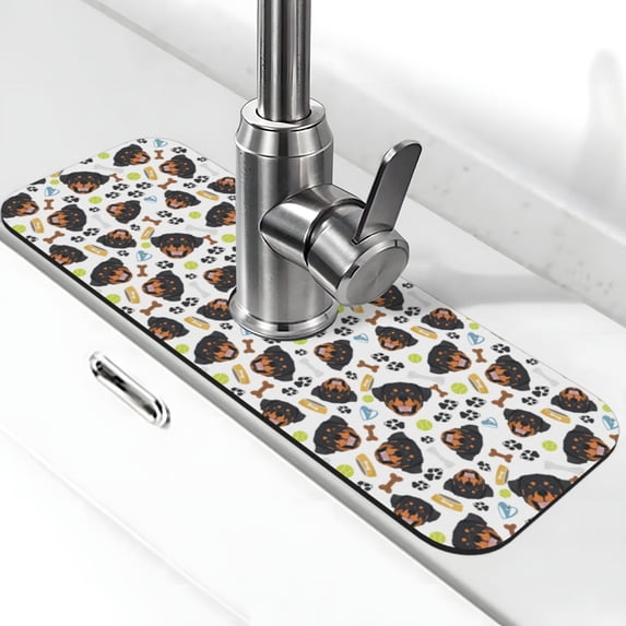 Sikiie Rottweiler Splash Guard for Sink Faucet-1 PC Super Absorbent Fast Drying Mat Sink Gadgets-Splash Guard for Kitchen, Sink Mat