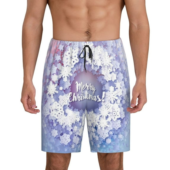 Sikiie Round Snow Merry Christmas Mens Pajama Shorts, Lightweight Lounge Pant with Pockets Soft Sleep Pj Shorts for MenMedium