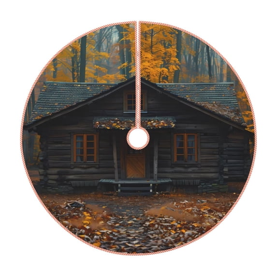 Sikiie Rustic Cabin Autumn Forest Christmas Tree Skirt, Christmas Tree Decorations, Christmas Decor, Tree Mat Decoration(30-48IN)-30"
