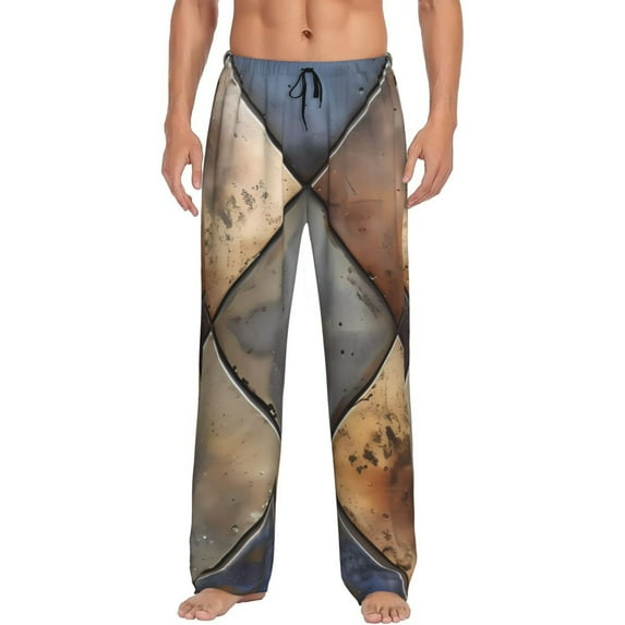 Sikiie Rustic Tile Pattern Pajama Pants Men, PJ Bottoms, Sleep & Lounge Pants-Small