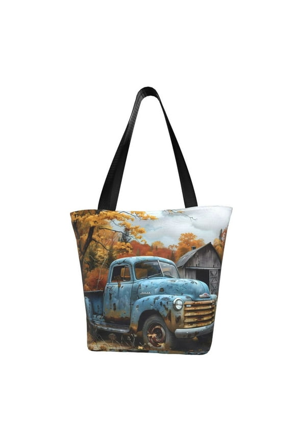 Rustic Vintage Truck Autumn Shoulder Bag Casual Hobo Crossbody Tote Bag for Women and Men Large Purse Messenger Bag Travel Work