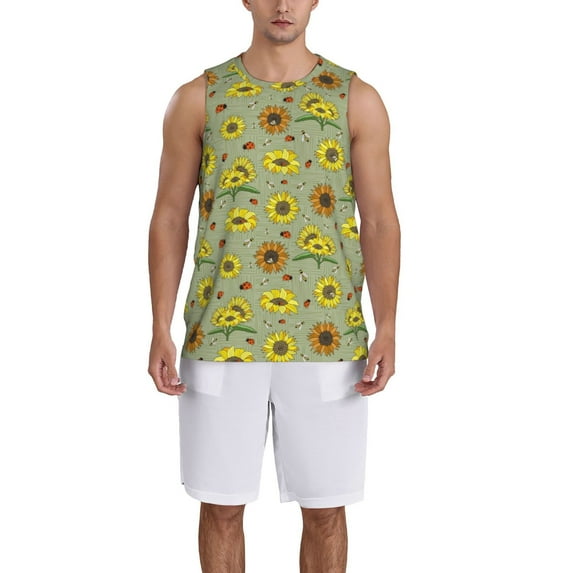 Sikiie Sage Green With Sunflowers Basketball Jersey Reversible Men's Mesh Athletic Sports Shirts Training Practice S-4XL3X-Large