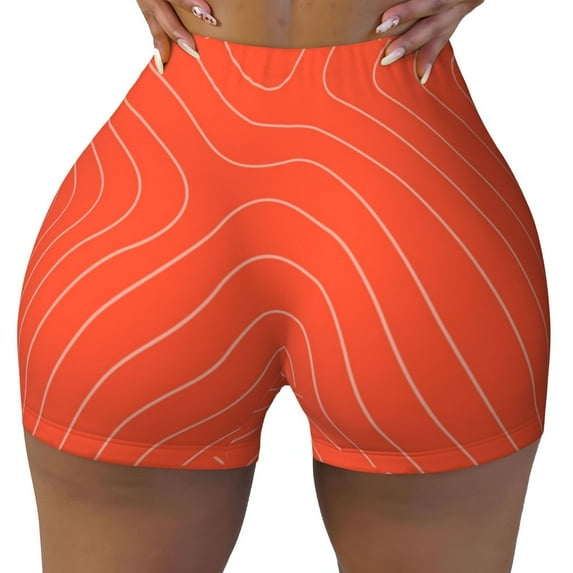 Sikiie Salmon Fish Meat Print Workout Shorts Women Scrunch Butt Gym Shorts Seamless High Waist Tummy Control Yoga Biker Athletic Shorts