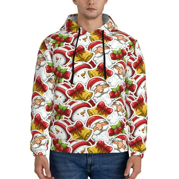 Sikiie Santa Claus bells Snowman Men's Hoodie, Essentials Hoodie, Sweatshirt, Pullover Hooded Sweatshirt for Men-Large