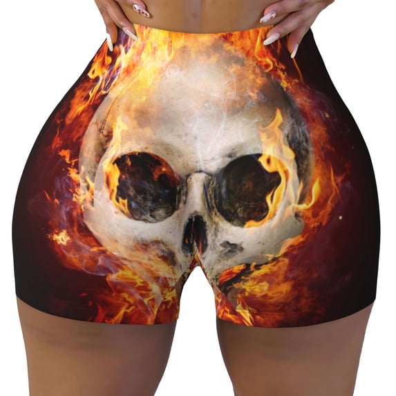 Sikiie Satanic Skull Print Workout Shorts Women Scrunch Butt Gym Shorts Seamless High Waist Tummy Control Yoga Biker Athletic Shorts