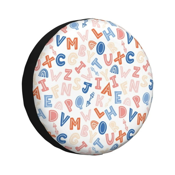 Sikiie Scandinavian Alphabet PVC Leather Spare Tire Wheel Cover Spare Tire Cover, for Car Truck SUV Camper Trailer Universal Fit(14-17in)-15 inch