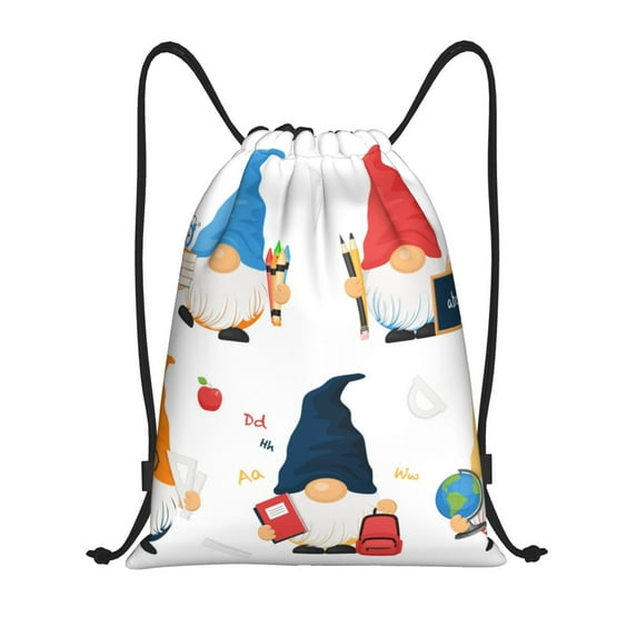 Sikiie School Cute Gnomes Drawstring Backpack Drawstring Bags, Draw String Back Bag for Sports, Gym, Travel, Swimming, Beach-Medium
