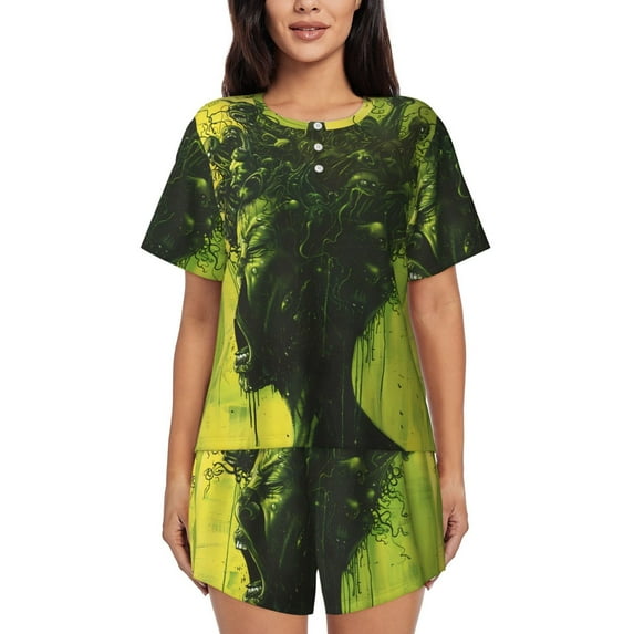 Sikiie Screaming Horror Art Womens Pajama Sets Short Sleeve Top With Pants Sleepwear 2 Piece Lounge Set-4X-Large