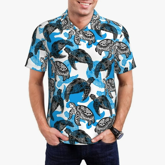 Sikiie Sea Animal Print Men's Short-sleeved POLO Shirts, Button-down Shirts and T-shirts are Suitable for Vacation, Leisure and Business-X-Large