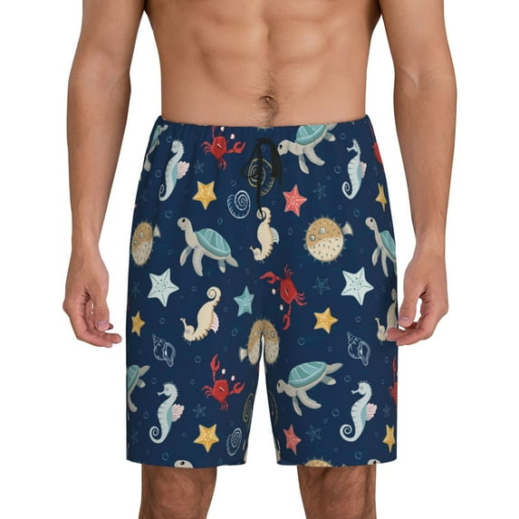 Sikiie Sea Creatures Mens Pajama Shorts, Lightweight Lounge Pant with Pockets Soft Sleep Pj Shorts for Men
