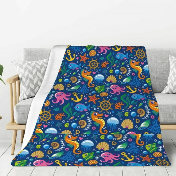 Sikiie Sea Fish Cozy Flannel Fleece Throw Blanket: Lightweight & Thick for All Seasons - Perfect for Women, Men, & Kids"60"x50"