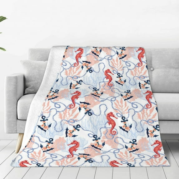 Sikiie Sea Horse And Corals Ultra-Soft Micro flannel Blanket Luxury All Seasons Warm Blanket for Bedding Sofa and Travel (4 sizes)-60"x50"