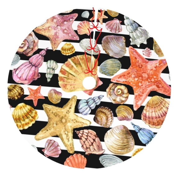 Sikiie Sea Shell 30-48 inches {designName} Print Christmas Tree Skirt Snowman Xmas Tree Skirt with Edge Christmas Decorations for Holiday Party48"