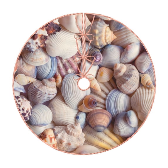 Sikiie Sea Shells Nativity Christmas Tree Skirt, Jesus Christian Winter Holiday Tree Mat Decoration(30-48IN)30"