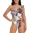 thumbnail image 1 of Sikiie Sea Shells Print Women One Piece Swimsuits Tummy Control One Shoulder Bathing Suits Ruffle Swimwear, From S to XXL-X-Large, 1 of 6