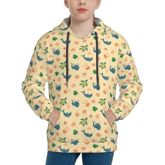 Sikiie Sea Turtle And Whale Youth Hoodie Sweatshirt Pullover Hooded Classic Casual Essentials Hoodiefor Boys Girls Kids -Large