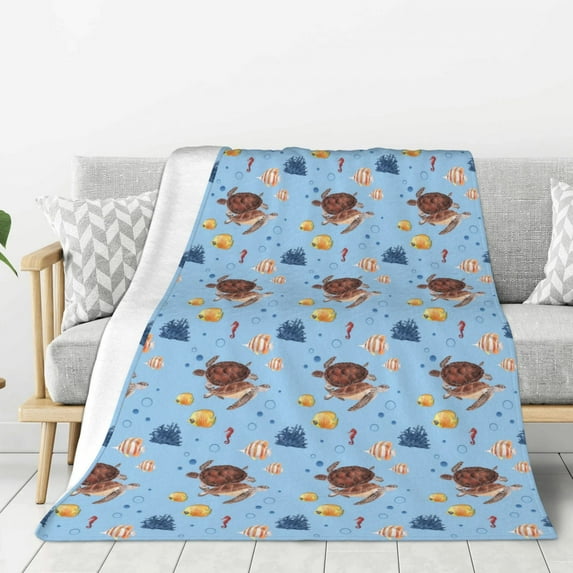 Sikiie Sea Turtle Cozy Flannel Fleece Throw Blanket: Lightweight & Thick for All Seasons - Perfect for Women, Men, & Kids"40"x30"