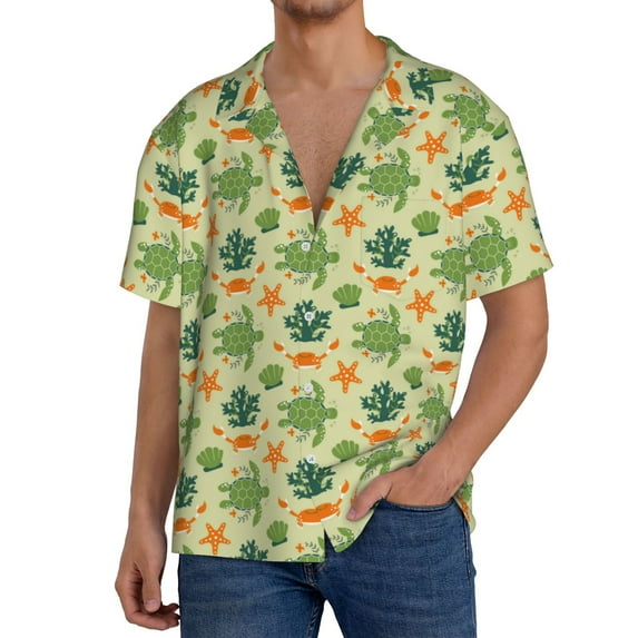 Sikiie Sea Turtle Men's Wrinkle Free Untucked Cuban Shirt Business Casual Button Down Shirts Short Sleeve ShirtSmall