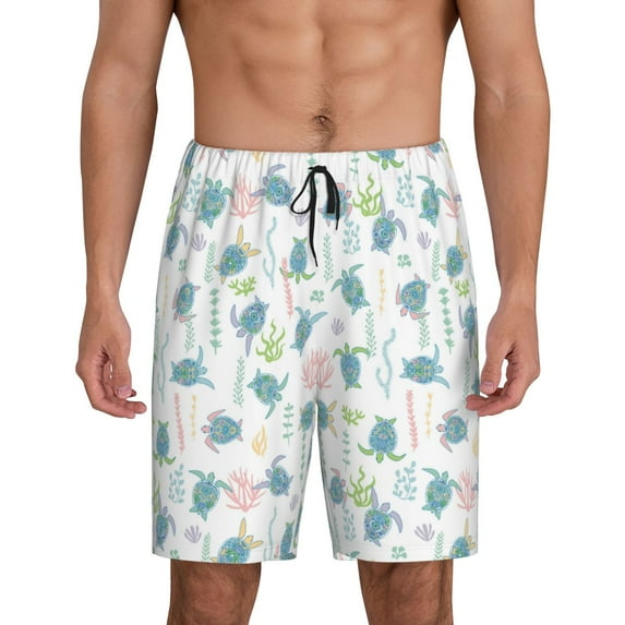 Sikiie Sea Turtle Mens Pajama Shorts, Lightweight Lounge Pant with Pockets Soft Sleep Pj Shorts for MenXX-Large