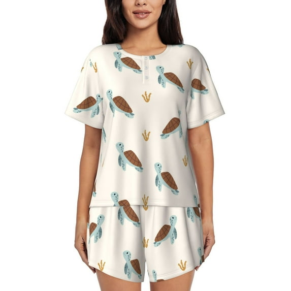 Sikiie Sea Turtle Womens Pajama Sets Short Sleeve Top With Pants Sleepwear 2 Piece Lounge SetX-Large