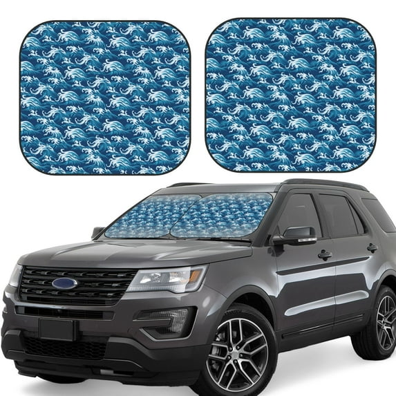 Sikiie Sea Water Wave Print Foldable Car Windshield Sun Visor, Car Window Sunshade Suitable for Sedan, SUV and Truck Car Accessories-Large