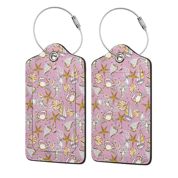 Sikiie Seafood Luggage Tag for Suitcase Leather Baggage Tag with Stainless Steel Loop Privacy Cover for Women Men Girls-4 PCS