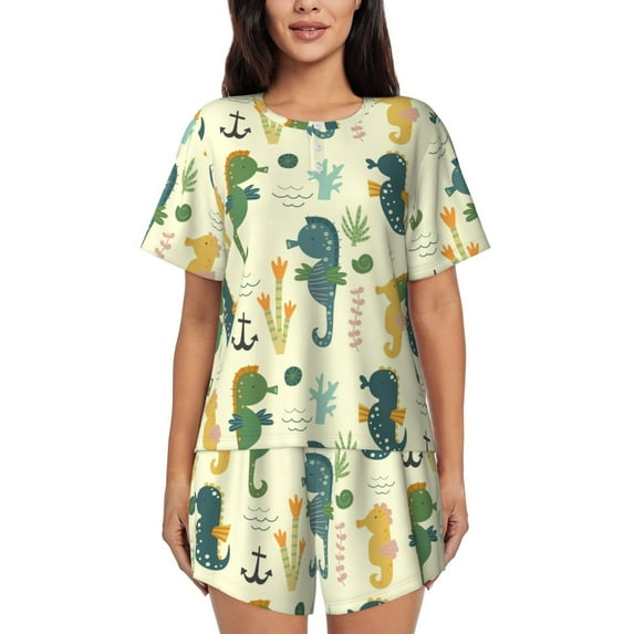 Sikiie Seahorse Womens Pajama Sets Short Sleeve Top With Pants Sleepwear 2 Piece Lounge Set3X-Large