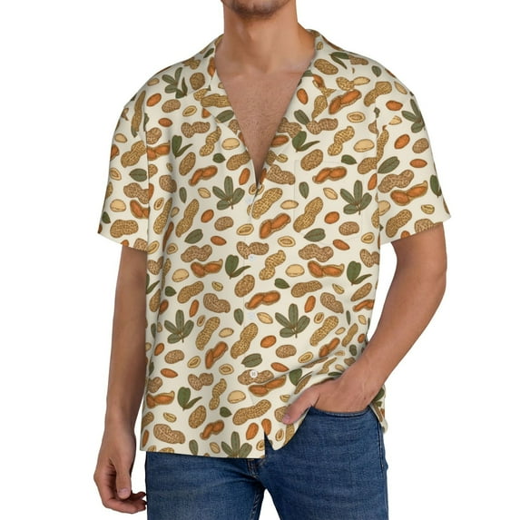 Sikiie Set With Peanut Men's Wrinkle Free Untucked Cuban Shirt Business Casual Button Down Shirts Short Sleeve ShirtX-Large