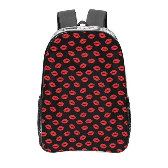 Sikiie Sexy Red Lips Kiss Clear Backpack, Transparent Bookbag for School for Women Men, Capacity Clear Bag for College, Travel