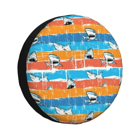 Sikiie Shark On Line PVC Leather Spare Tire Wheel Cover Spare Tire Cover, for Car Truck SUV Camper Trailer Universal Fit(14-17in)-17 inch