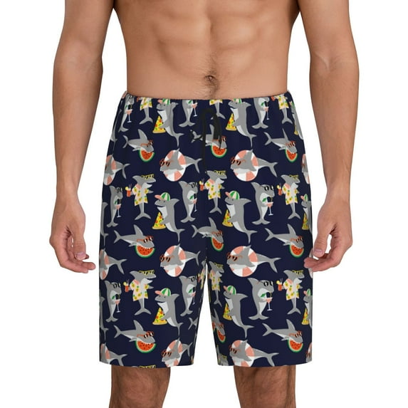 Sikiie Sharks In Sunglasses Mens Pajama Shorts, Lightweight Lounge Pant with Pockets Soft Sleep Pj Shorts for MenX-Large