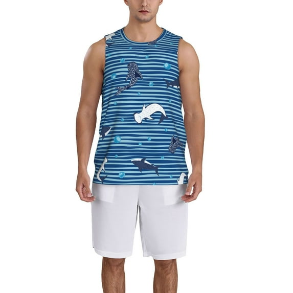 Sikiie Sharks on White Blue Striped Basketball Jersey Reversible Men's Mesh Athletic Sports Shirts Training Practice S-4XL