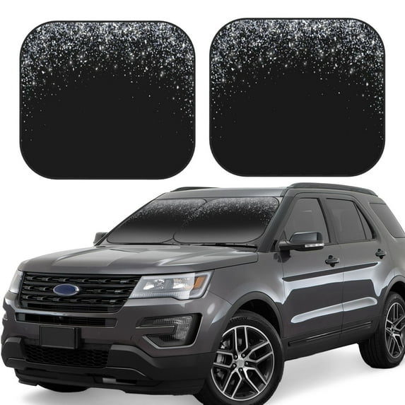 Sikiie Silver Glitter1 Print Foldable Car Windshield Sun Visor, Car Window Sunshade Suitable for Sedan, SUV and Truck Car Accessories-Large