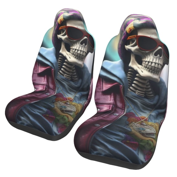 Sikiie Skeleton Cool Street Fashion Car Seat Protector 2 Pack Car Seat Cushion Mat, Car Seat Covers for SUV, Truck, Van