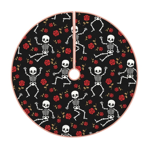 Sikiie Skeleton with Roses Nativity Christmas Tree Skirt, Jesus Christian Winter Holiday Tree Mat Decoration(30-48IN)36"