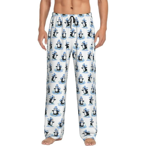 Sikiie Skiing Penguin Funny Pajama Pants Men, PJ Bottoms, Sleep & Lounge Pants-Large