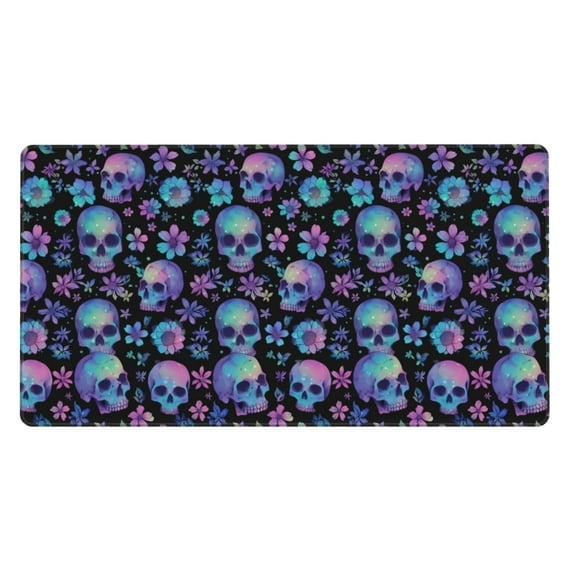 Sikiie Skull Flower Blue Mouse Pad, 16x29.5 Mousepad Desk Mat in Anti-Slip Rubber Mousepads Mat for Game Office Laptop Computer