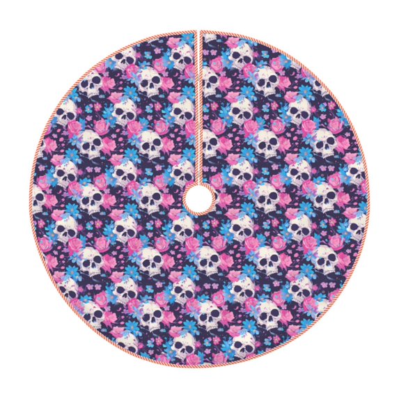 Sikiie Skull Flower Blue Nativity Christmas Tree Skirt, Jesus Christian Winter Holiday Tree Mat Decoration(30-48IN)36"