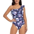 thumbnail image 1 of Sikiie Skull Print Women One Piece Swimsuits Tummy Control One Shoulder Bathing Suits Ruffle Swimwear, From S to XXL-Large, 1 of 6