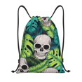 thumbnail image 1 of Sikiie Skull and Palm Leaves Drawstring Backpack Drawstring Bags, Draw String Back Bag for Sports, Gym, Travel, Swimming, Beach-Small, 1 of 6