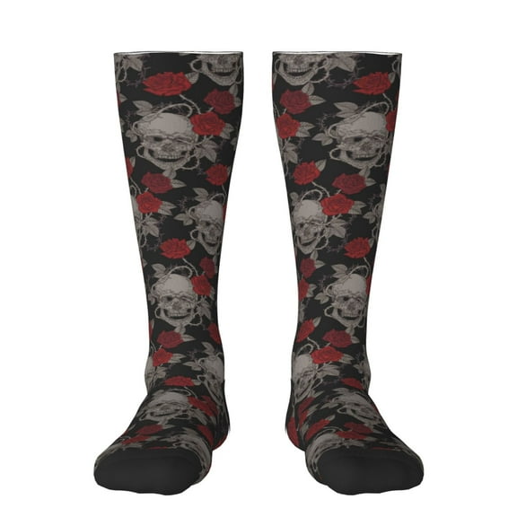 Sikiie Skull and Red Roses Knee Socks, High Socks Long Stretchy Sock Women Knee High Stocking, Long Socks for Women