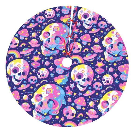 Sikiie Skull colorful mushroom 30-48 inches {designName} Print Christmas Tree Skirt Snowman Xmas Tree Skirt with Edge Christmas Decorations for Holiday Party30"