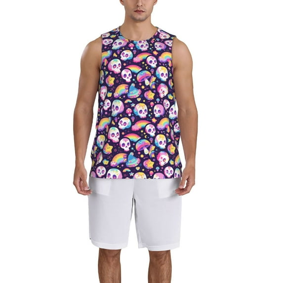 Sikiie Skull colorful mushroom rainbow Basketball Jersey Reversible Men's Mesh Athletic Sports Shirts Training Practice S-4XLX-Large