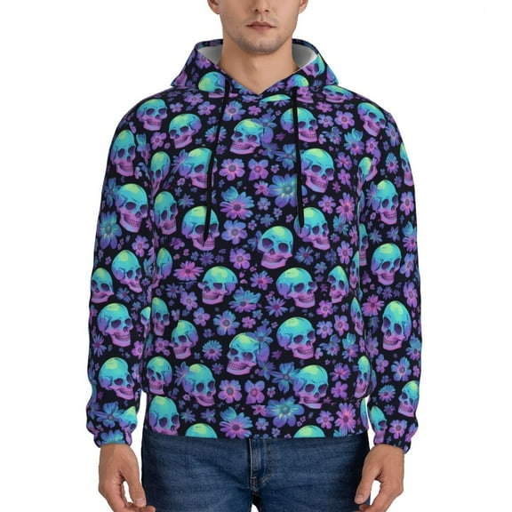 Sikiie Skull daisy Gradient Men's Hoodie, Essentials Hoodie, Sweatshirt, Pullover Hooded Sweatshirt for Men-XX-Large